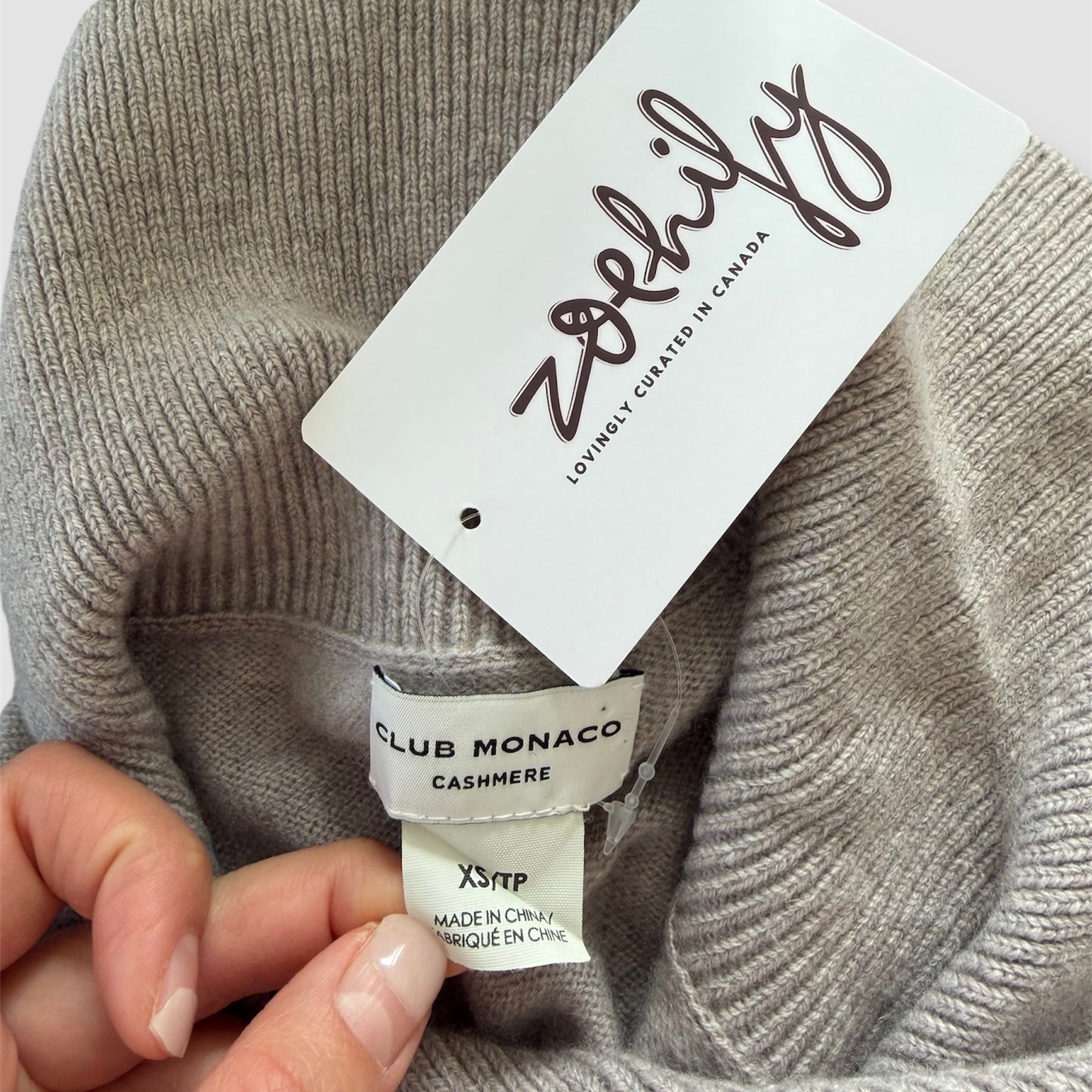 Club Monaco Greige Cashmere Mock Neck Jumper - X-Small