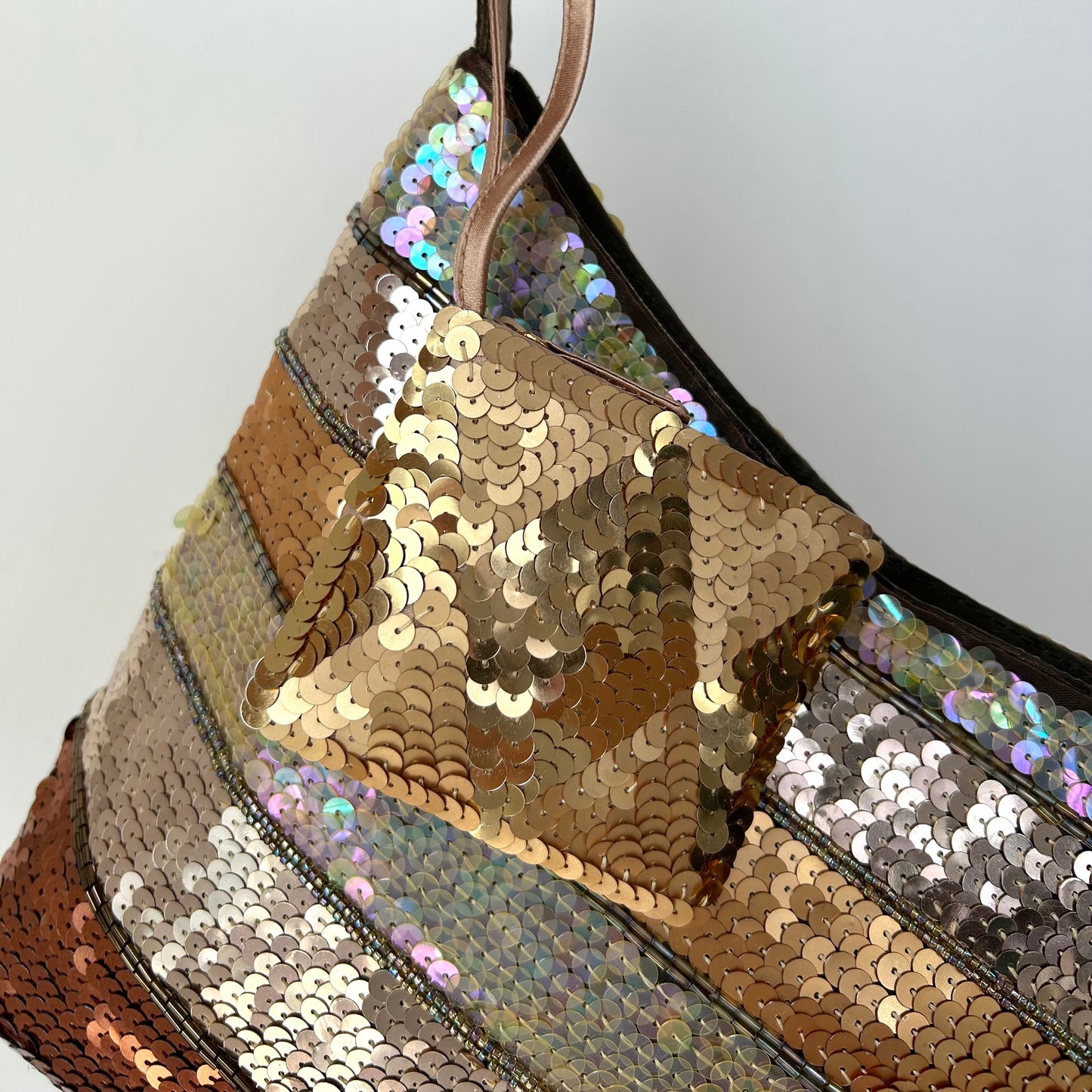 Green and Brown Sequin Top Handle Bag