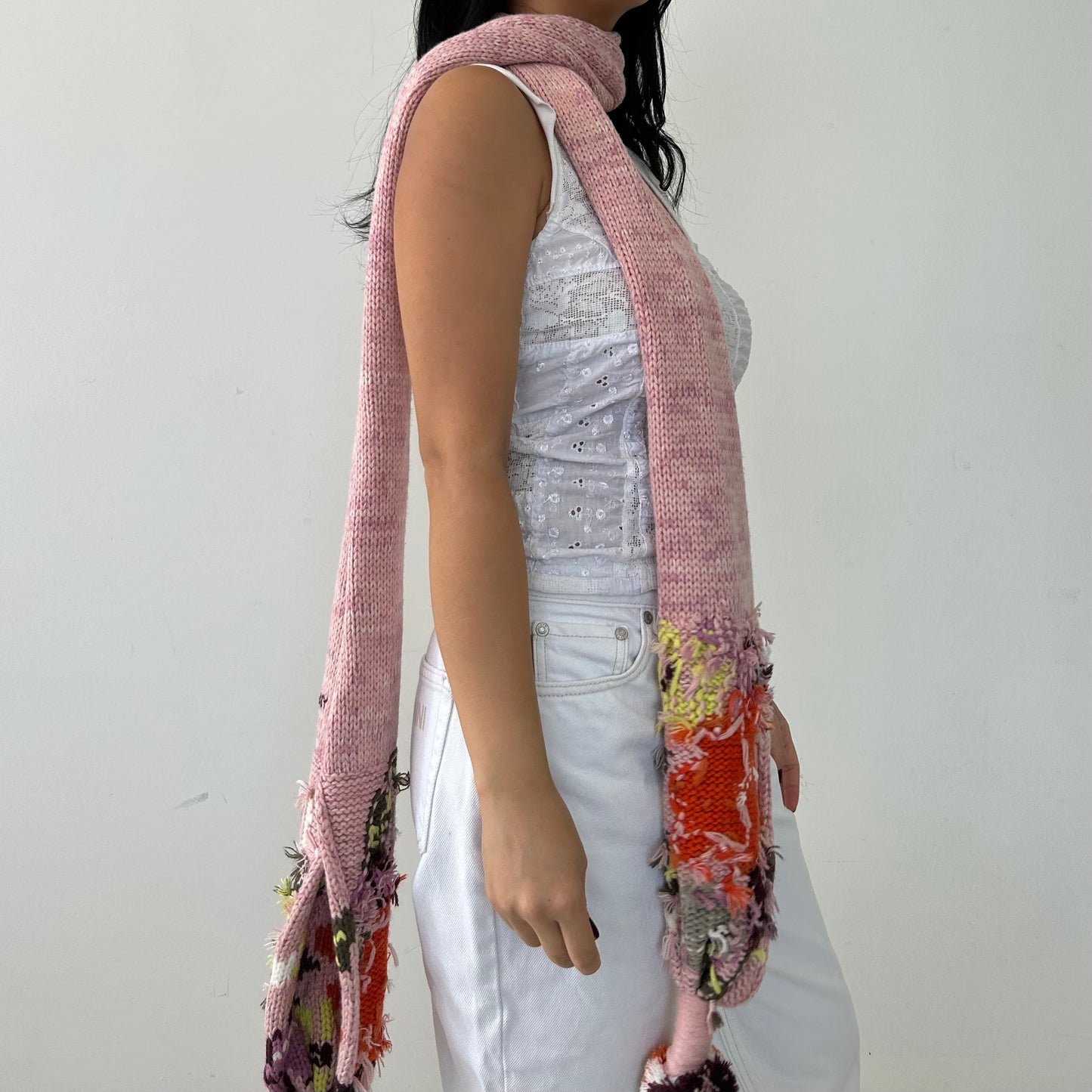 DKNY Pink Pom Pom Knit Scarf