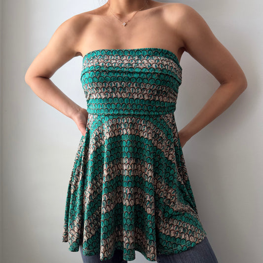 Lapis Teal Strapless Printed Top - Medium