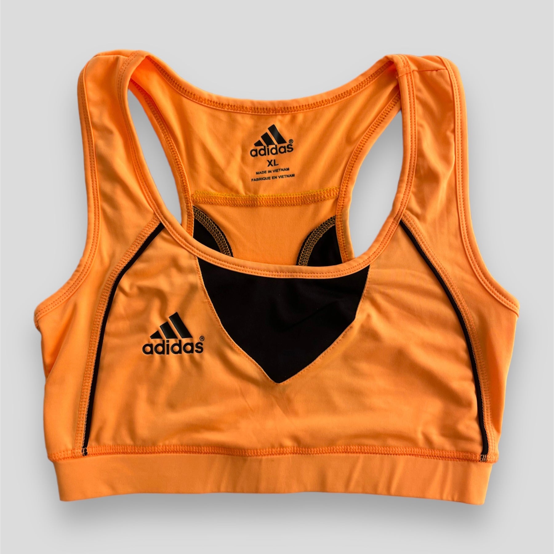 Adidas Neon Orange and Black Sports Bra - Small/Medium