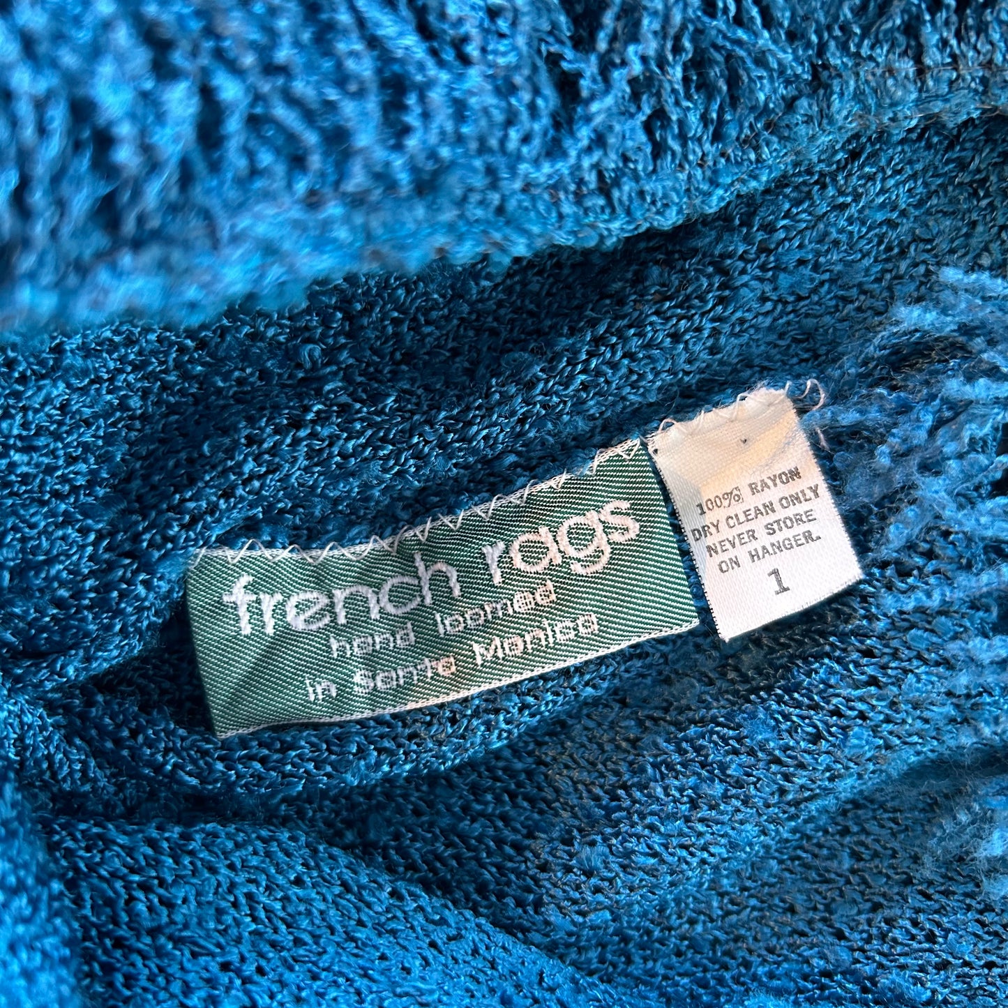 1980s Made in USA French Rags Blue Fringe Short Sleeve Blouse - Small