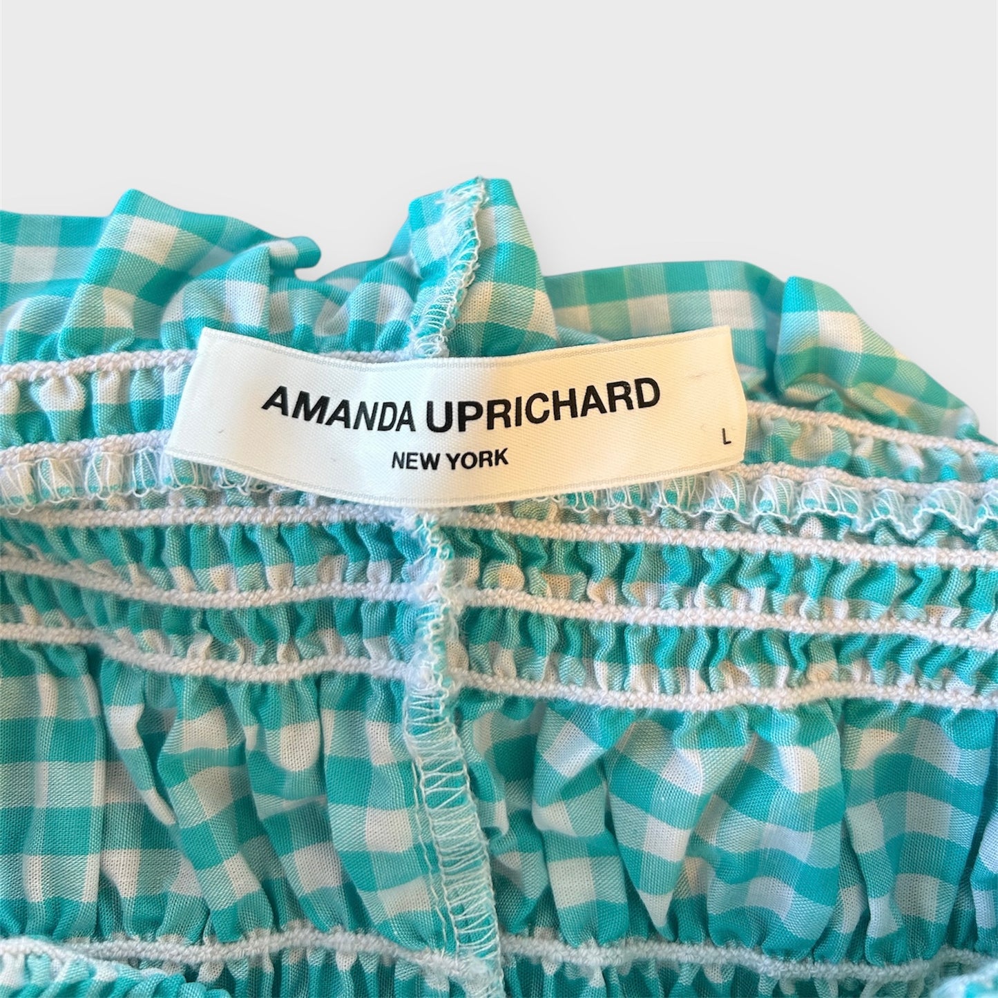 Amanda Uprichard Teal Gingham Smock Top - Large