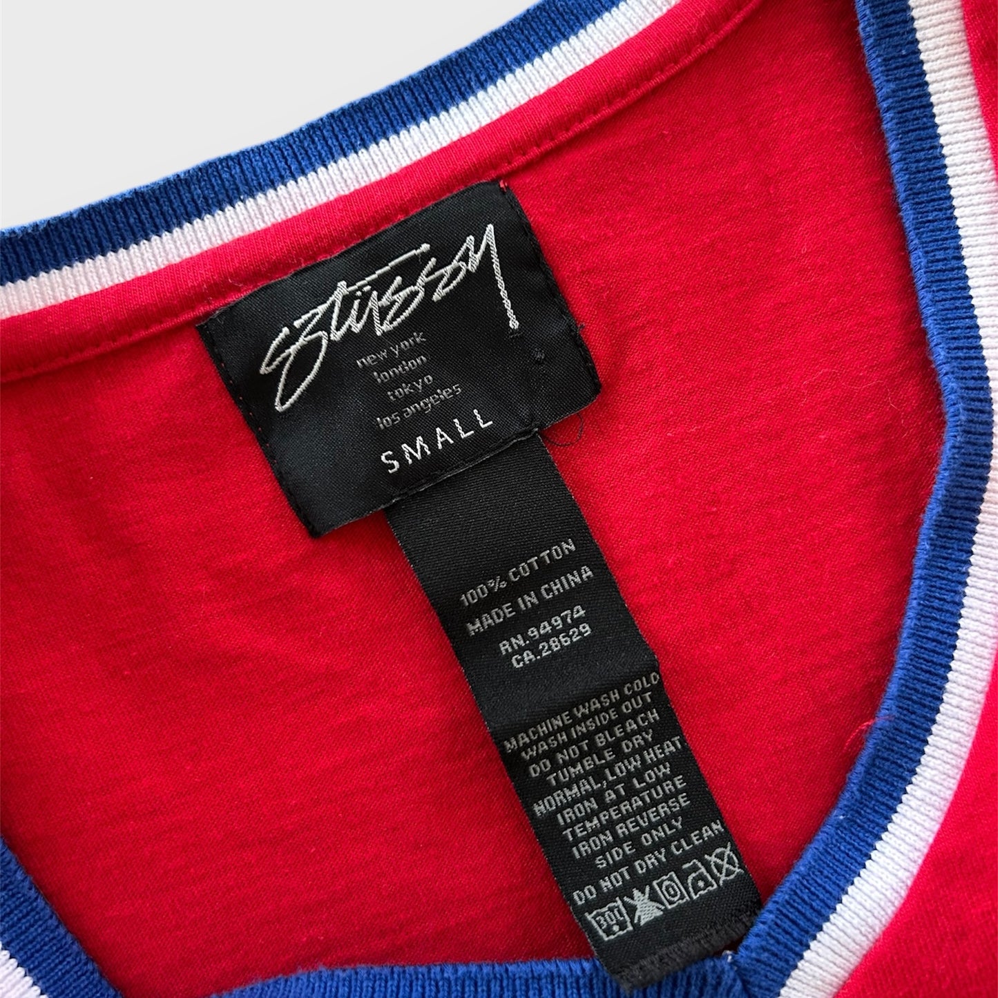 Stüssy Red and Blue Striped Logo T-Shirt Dress - Small