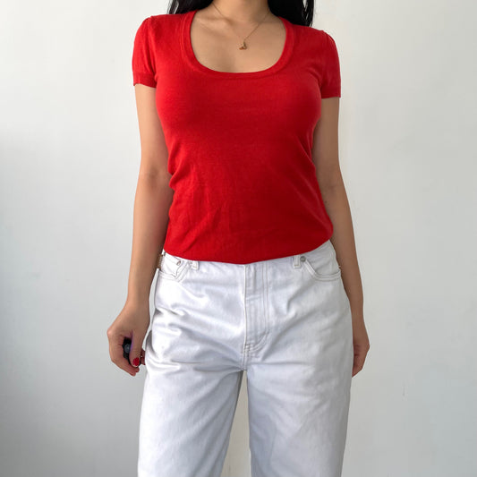 Sisley Red Scoop Neck Short Sleeve Knit - Small