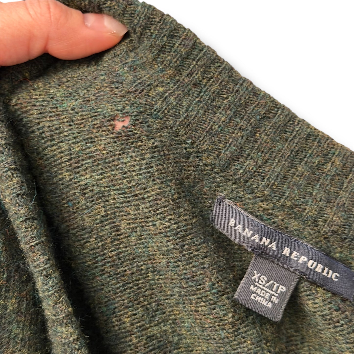 Banana Republic Forest Green Wool and Angora Knit V-Neck Jumper - X-Small
