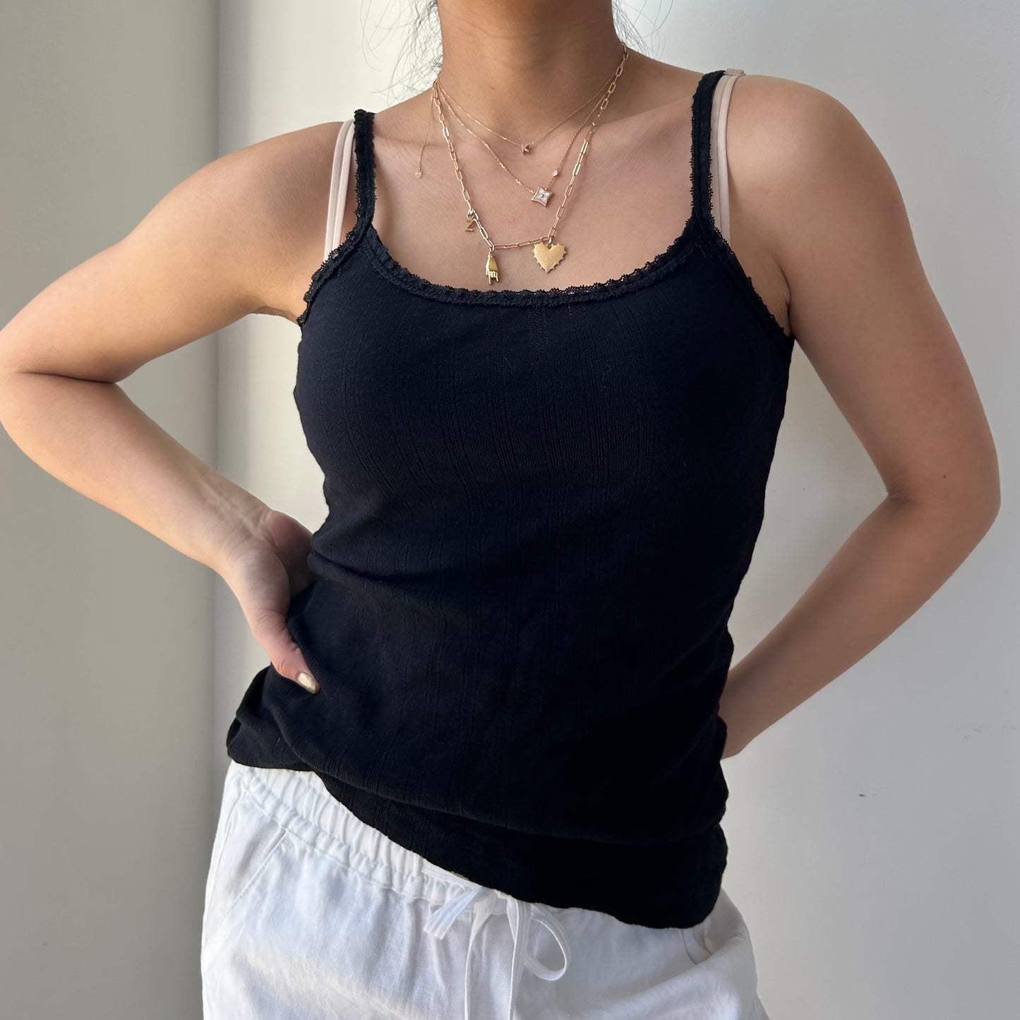 Suzy Shier Black Pointelle Cami Top - Medium