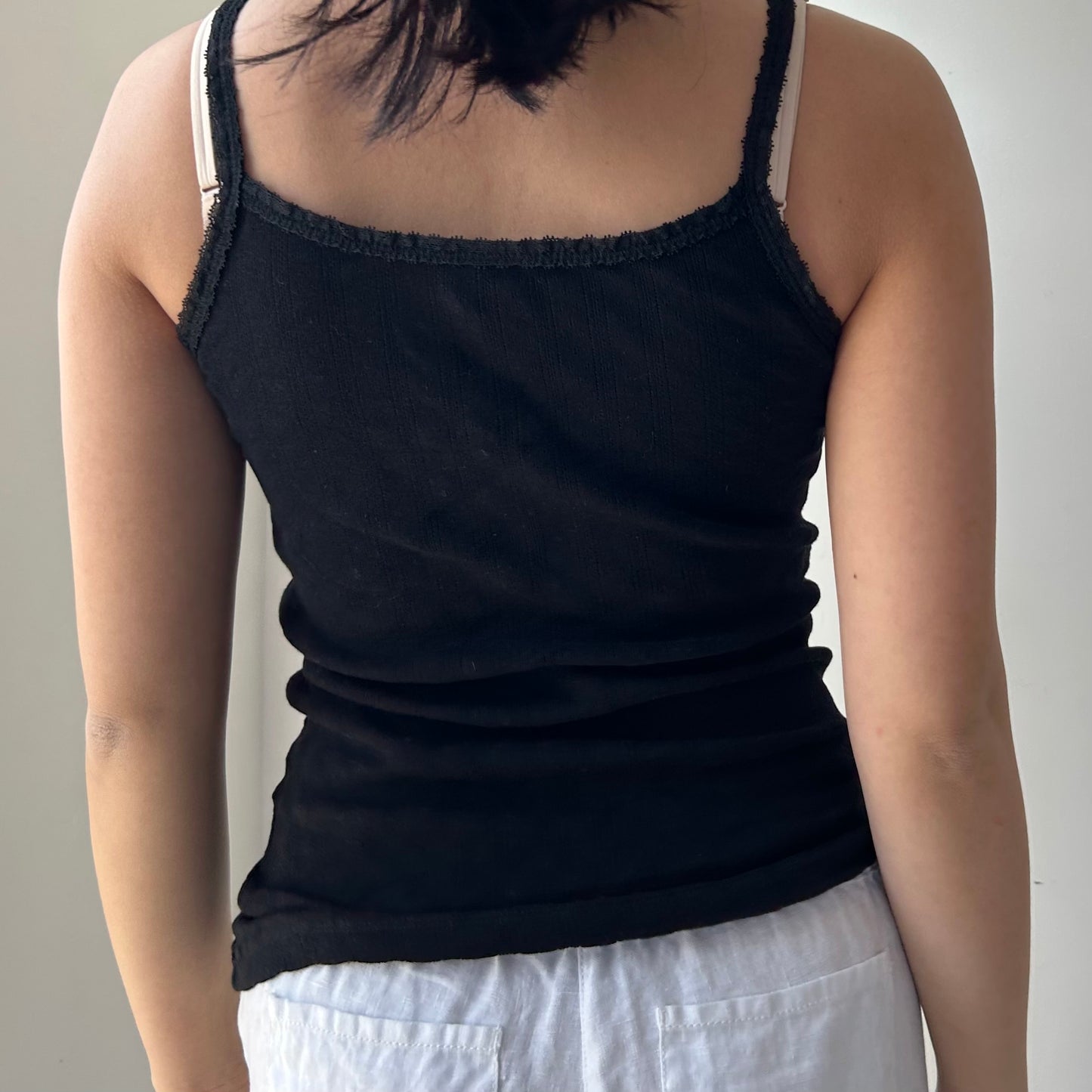 Suzy Shier Black Pointelle Cami Top - Medium