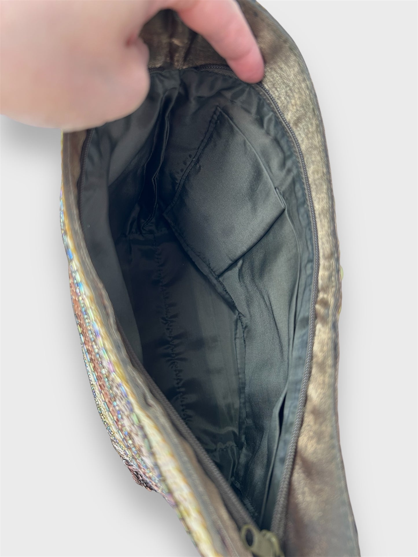 Green and Brown Sequin Top Handle Bag