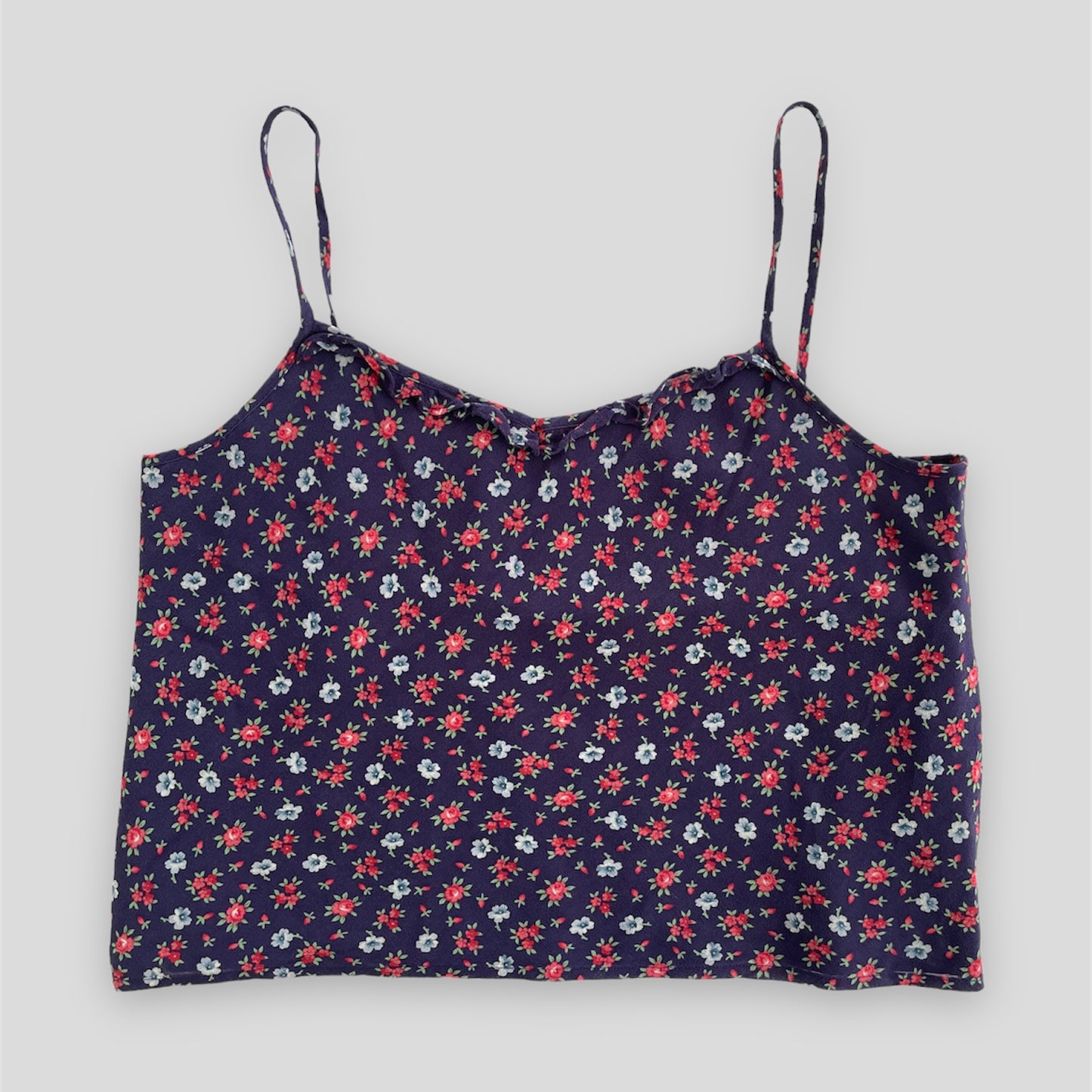 Vintage 1990s Ralph Lauren Navy and Red Floral Silk Cami Top - Small/Medium
