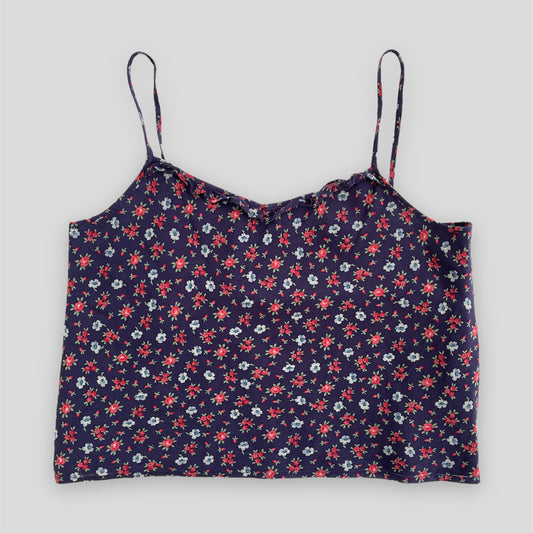 Vintage 1990s Ralph Lauren Navy and Red Floral Silk Cami Top - Small/Medium