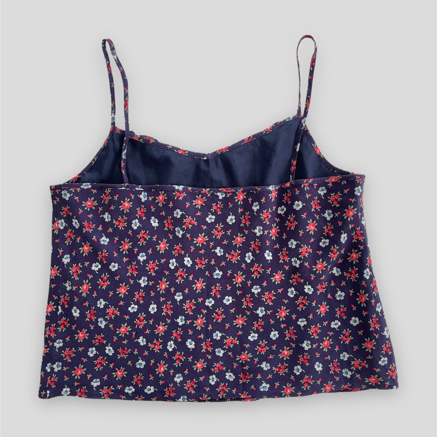 Vintage 1990s Ralph Lauren Navy and Red Floral Silk Cami Top - Small/Medium