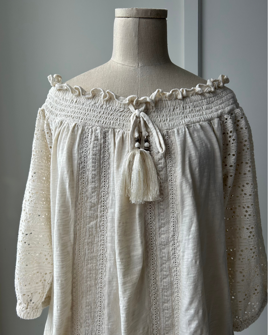 Lauren Ralph Lauren Cream Off Shoulder Eyelet Blouse - Large