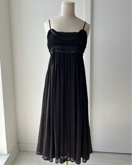Old Label Zara Brown Pleated Midi Dress - Small