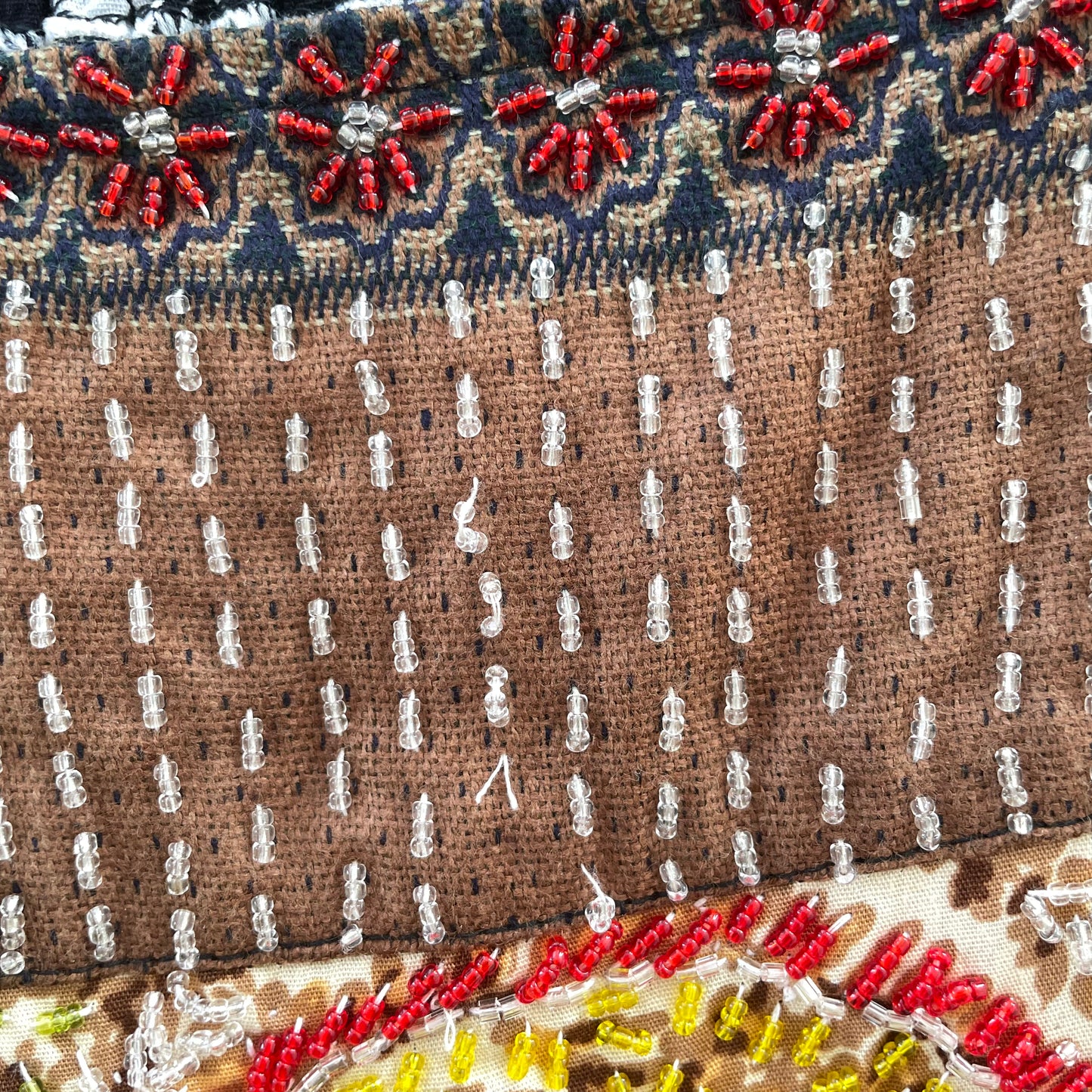 Vintage Patchwork Floral Beaded Asymmetrical Hem Mini Dress - X-Small