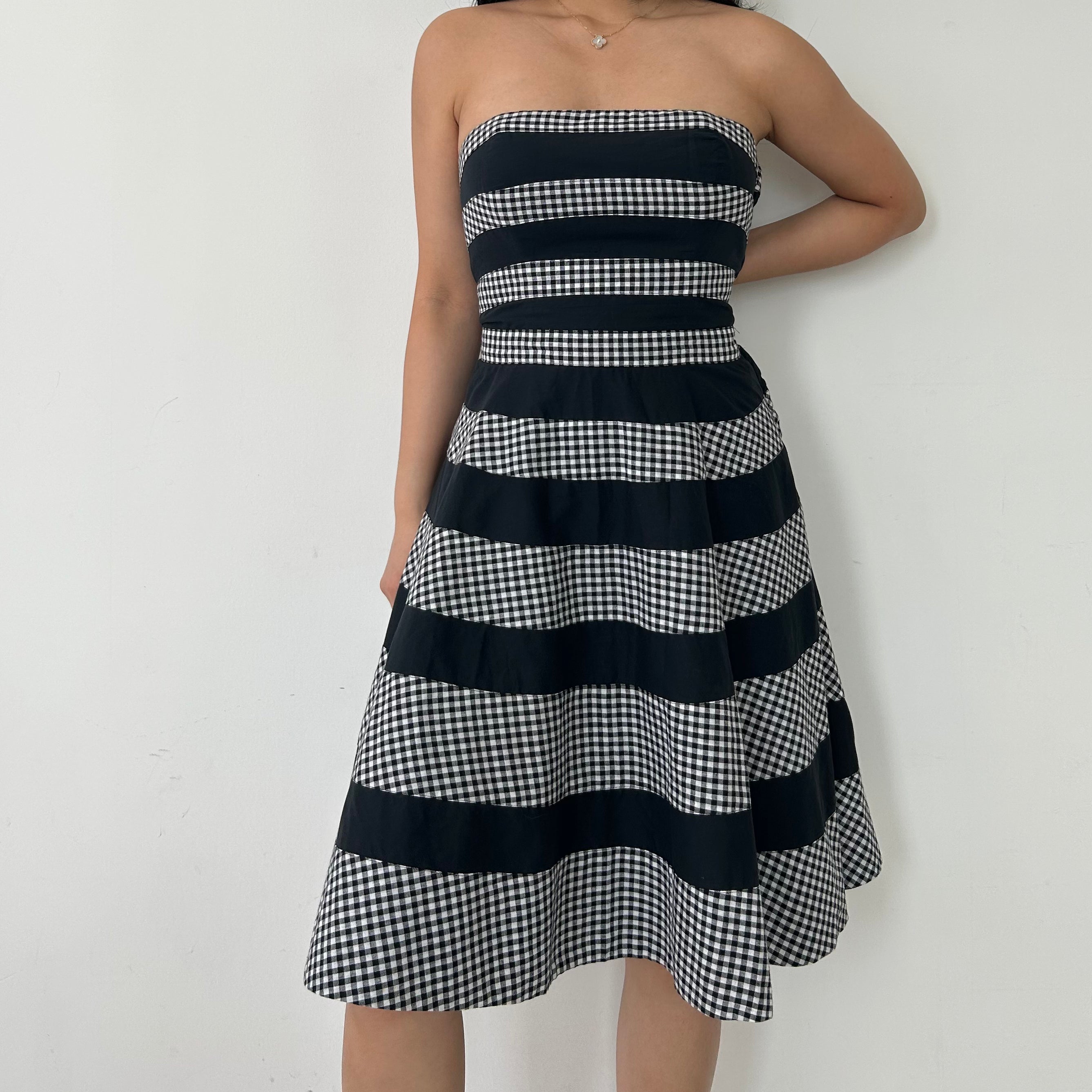 Smart Set Black and White Gingham Strapless Dress with Tulle Underskir