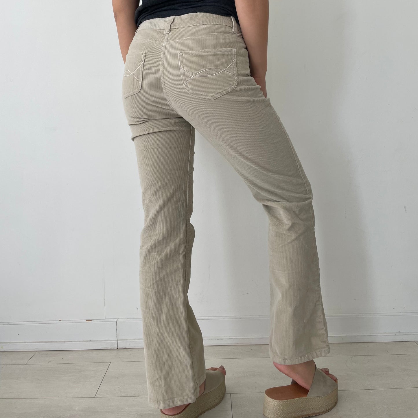 Liv-a-Little Kick Flare Khaki Beige Corduory Jeans - Medium/W28