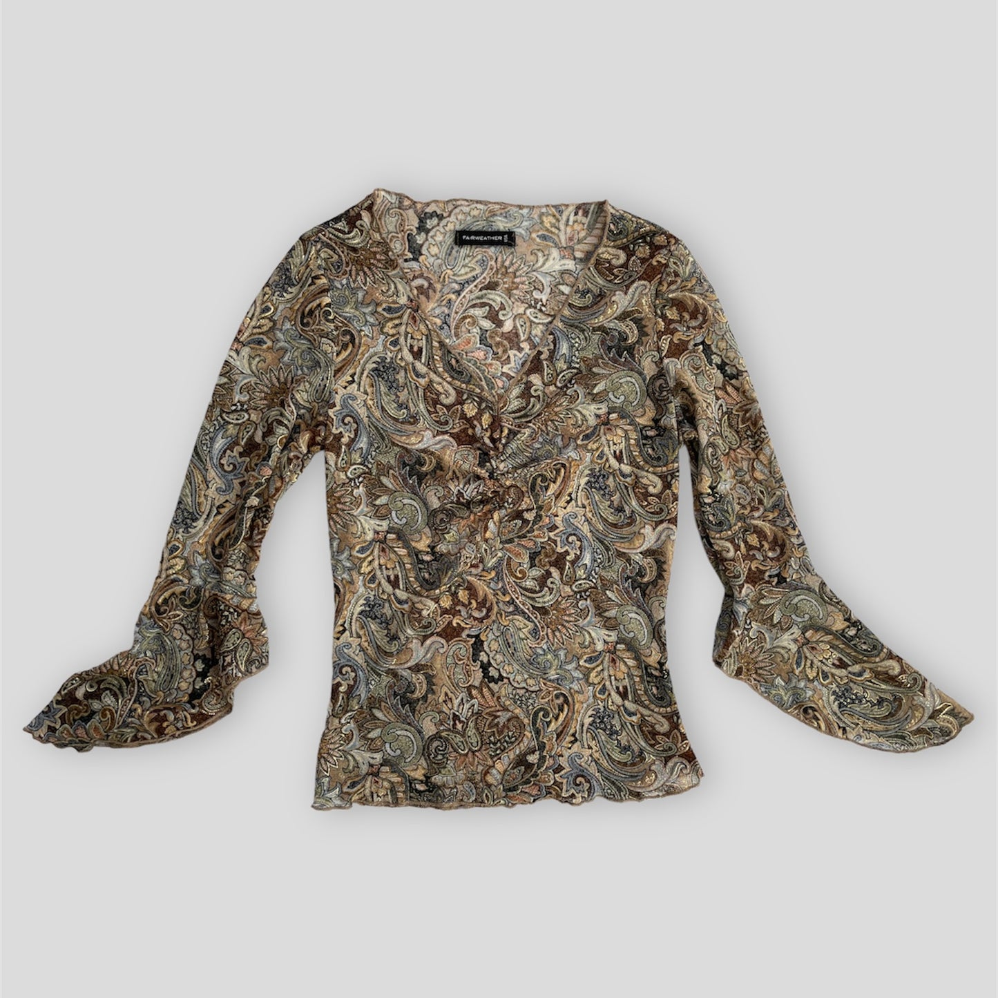 Fairweather USA Brown Paisley Print Bell Sleeve Fairy Top - Small
