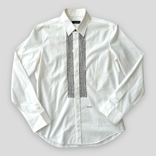 DSQUARED2 White Button Up Black Beaded Placket Dress Shirt - Large
