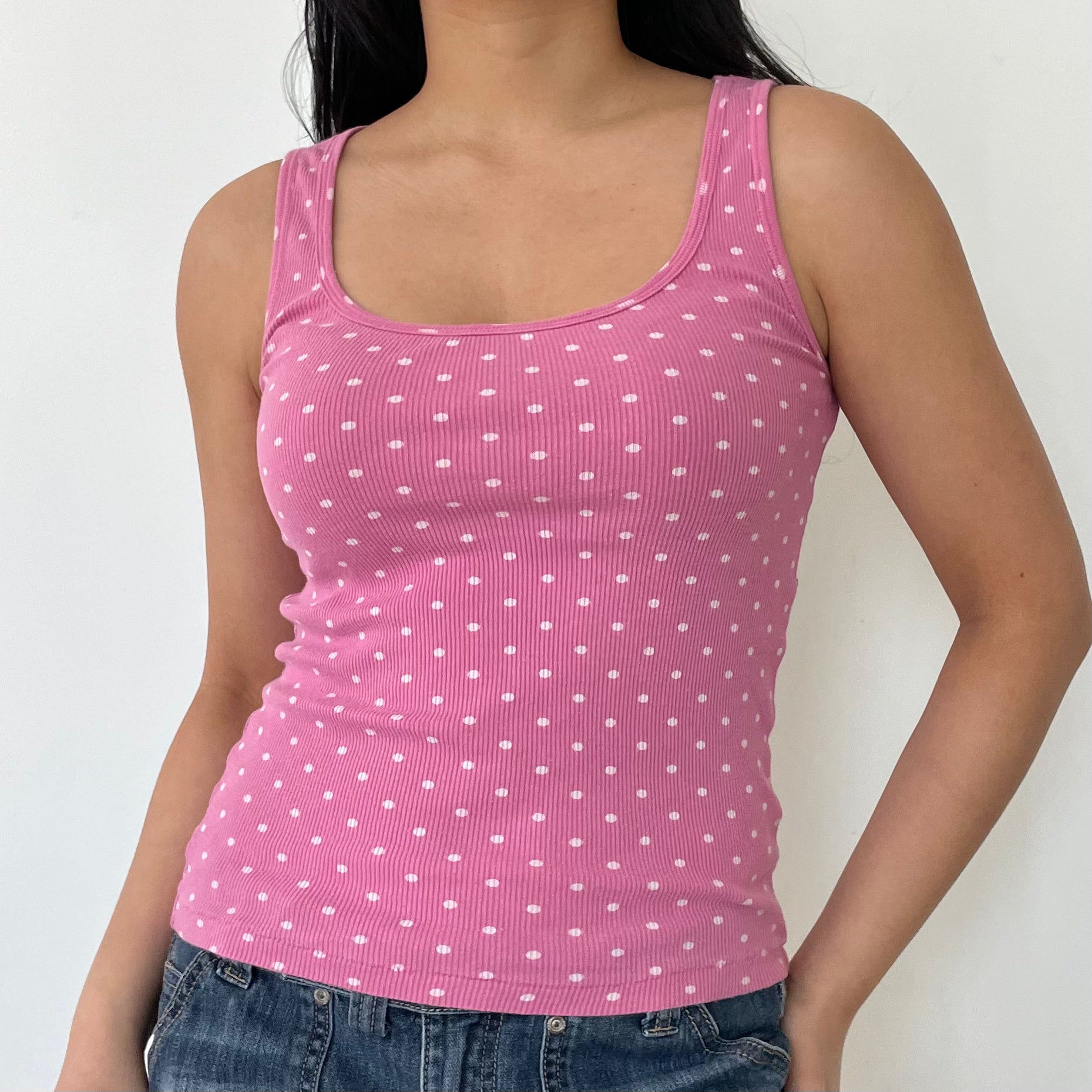 pink polka dot tank top