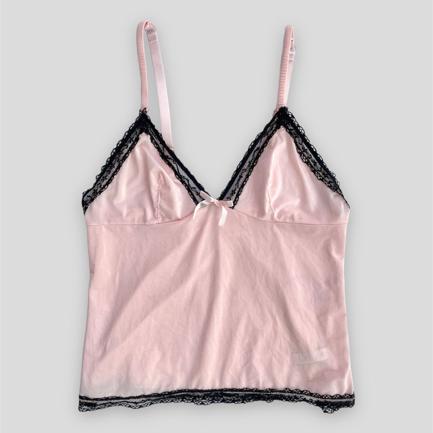 Donna L’orèn Gold Label Pink and Black Lace Trim Bow Cami Top - Medium