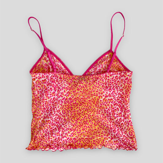 La Senza Lingerie Pink and Yellow Leopard Print Mesh Cami Top - Small