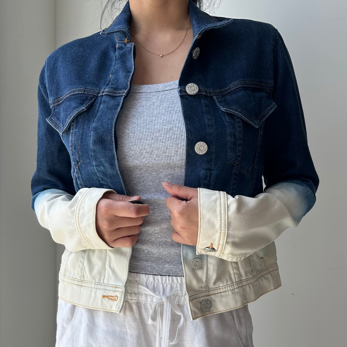Acne Studios Blue And Cream Denim Trucker Jacket - X-Small