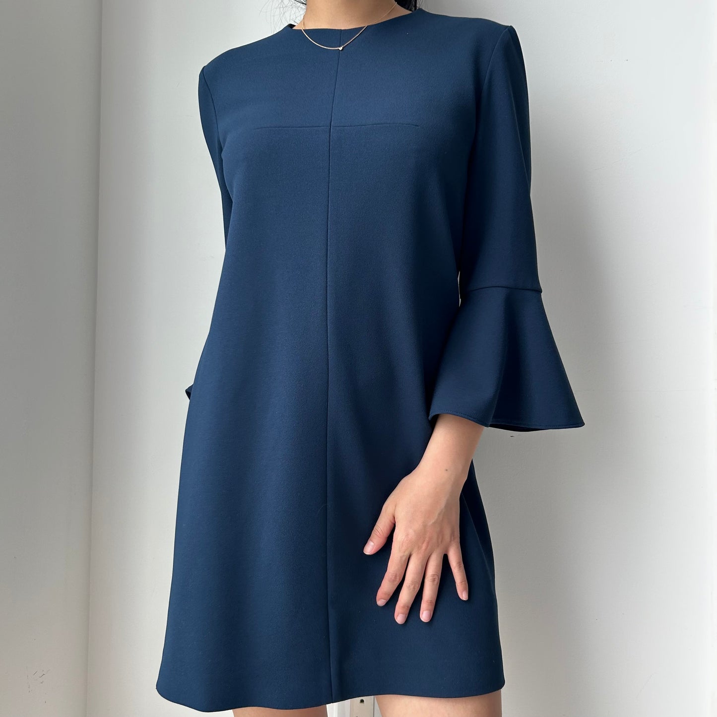Tibi Navy Bell Sleeve Shift Dress - X-Small