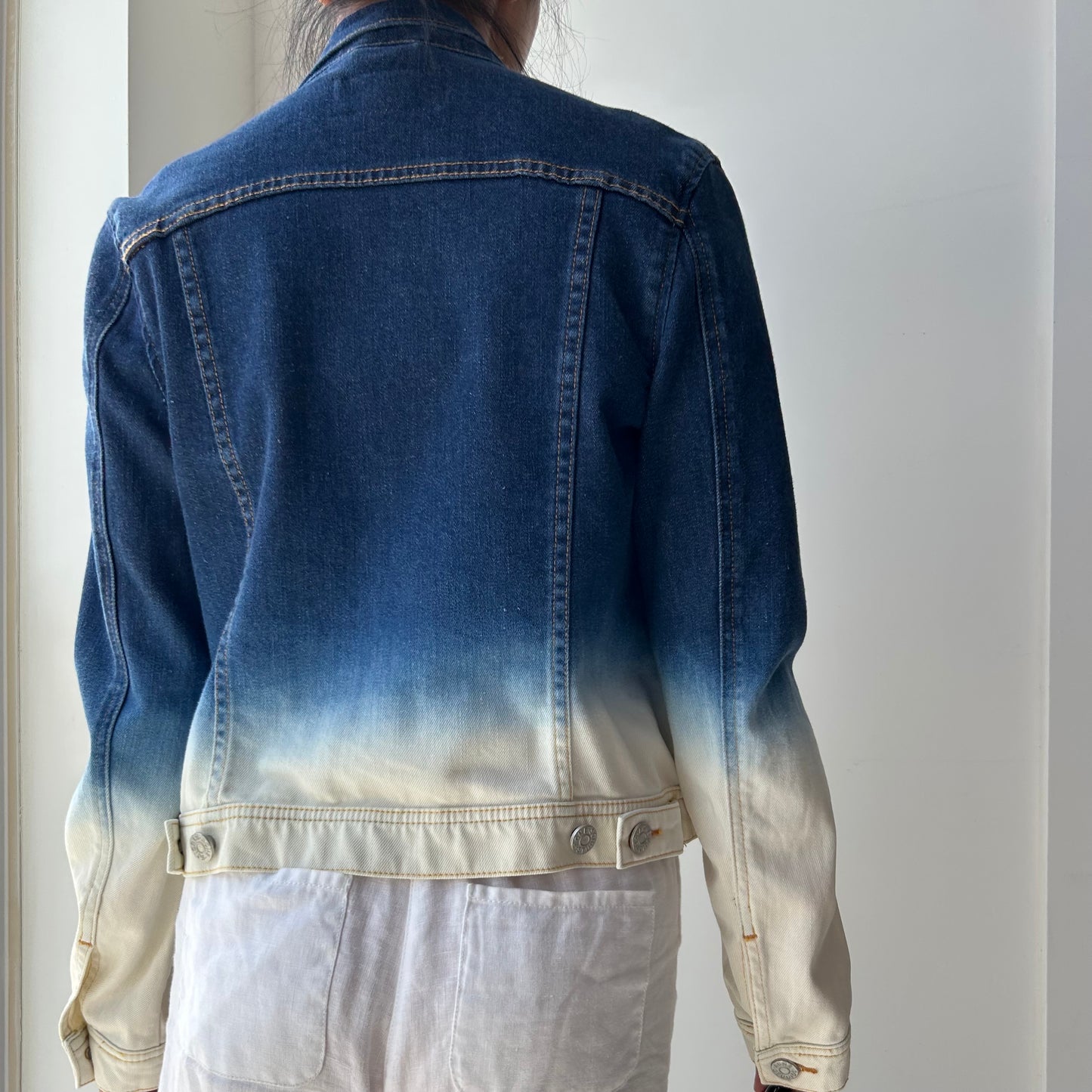 Acne Studios Blue And Cream Denim Trucker Jacket - X-Small
