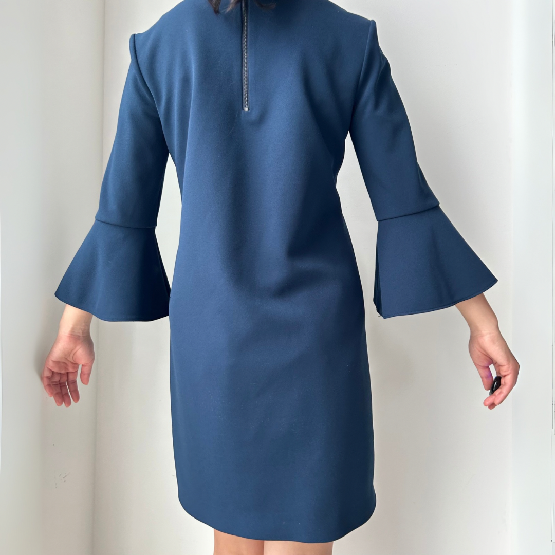 Tibi Navy Bell Sleeve Shift Dress - X-Small