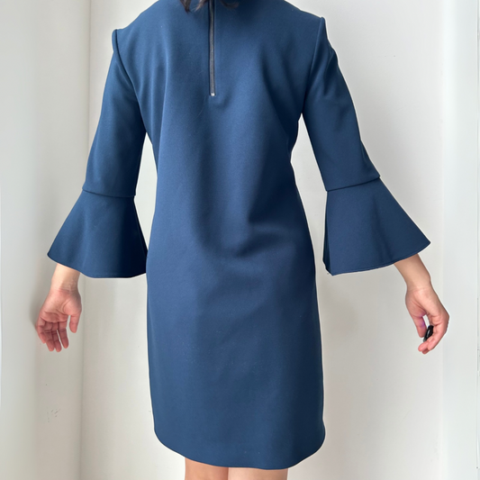 Tibi Navy Bell Sleeve Shift Dress - X-Small