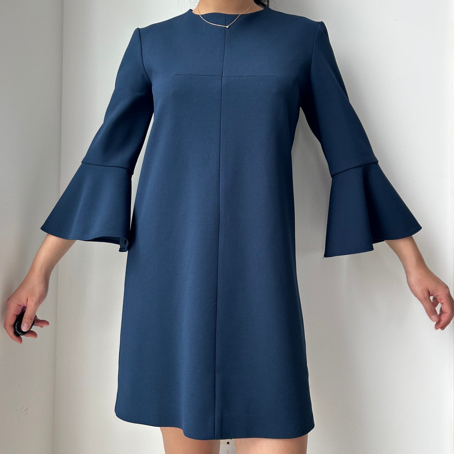 Tibi Navy Bell Sleeve Shift Dress - X-Small