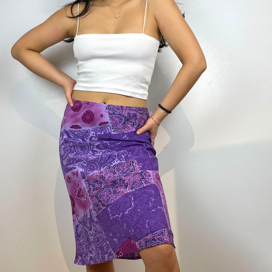 Purple Patchwork Printed Midi Skirt - Zoehify