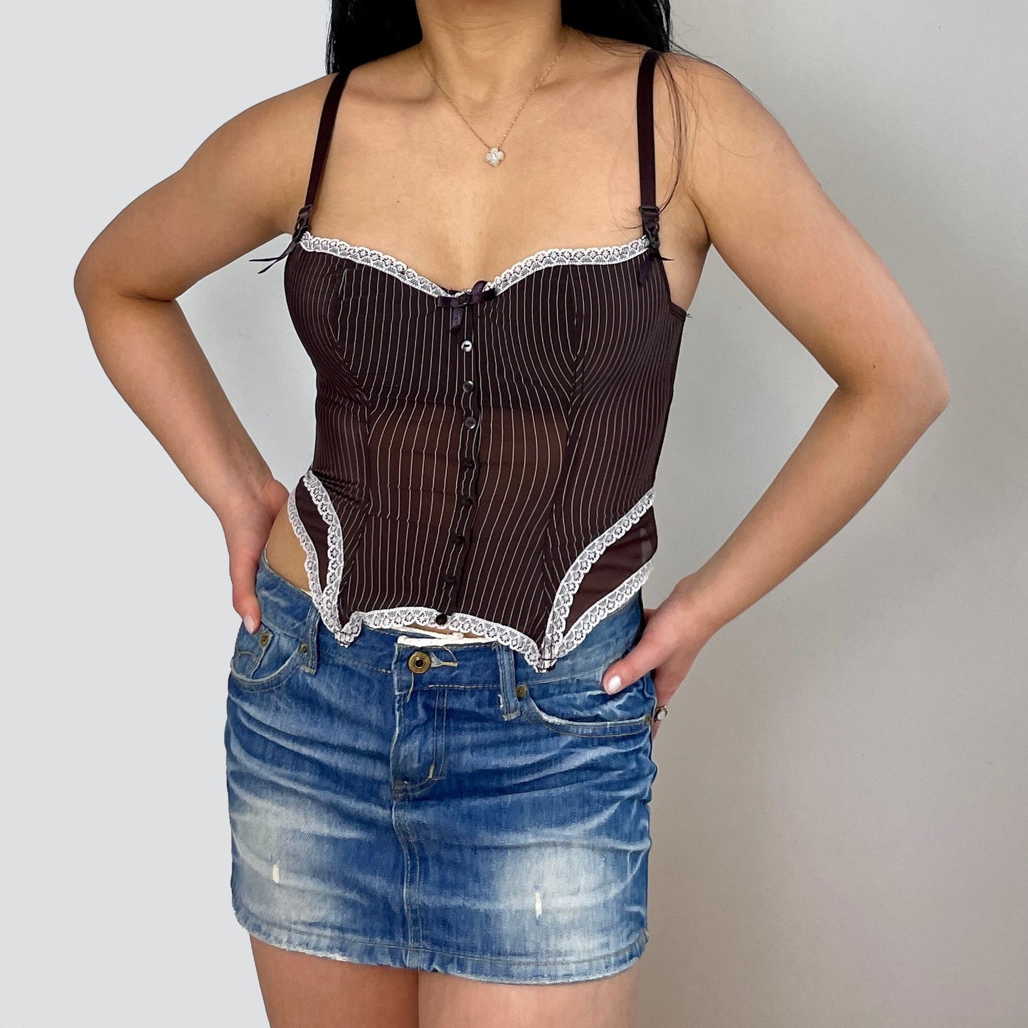 Brown Striped Corset Top - Zoehify