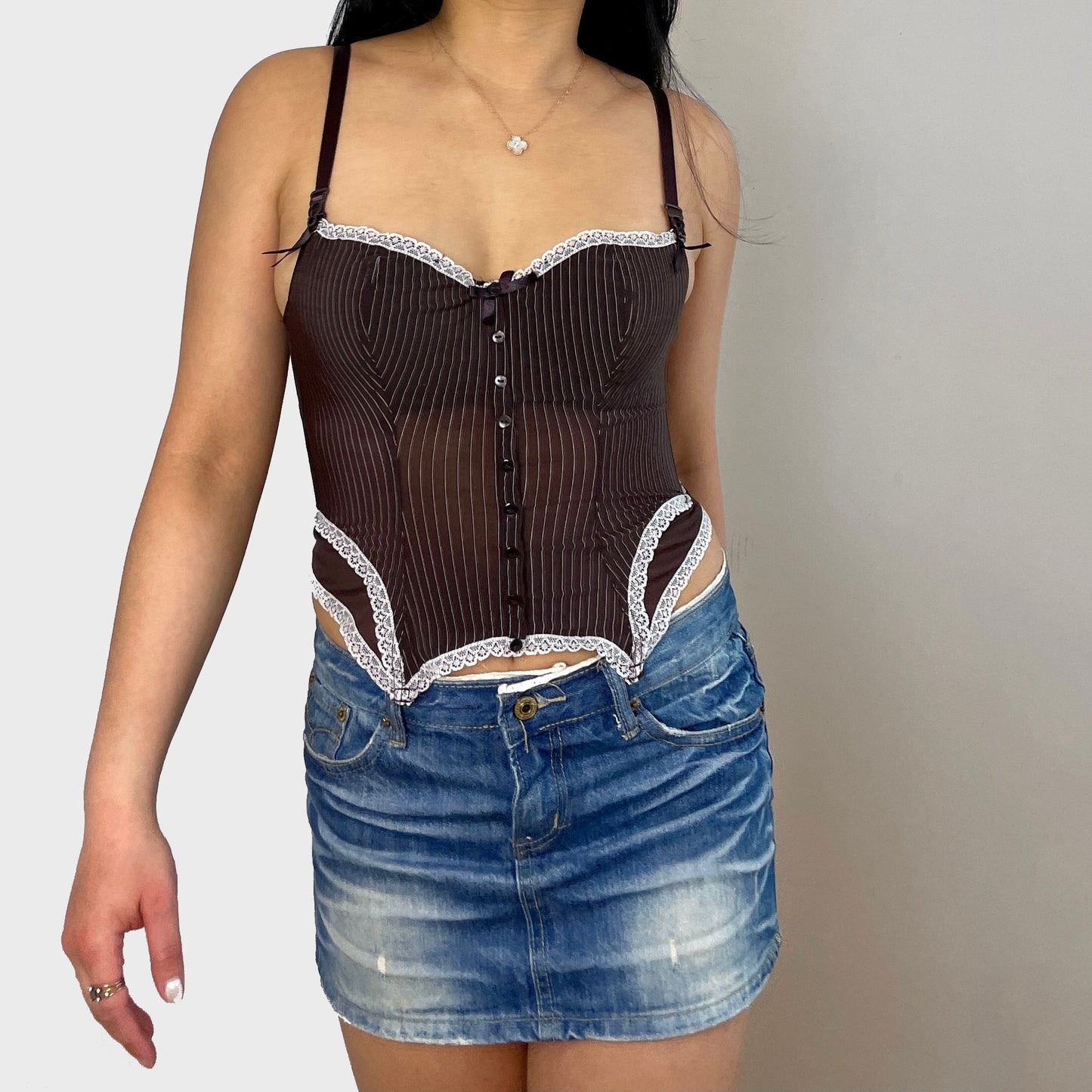 Brown Striped Corset Top - Zoehify