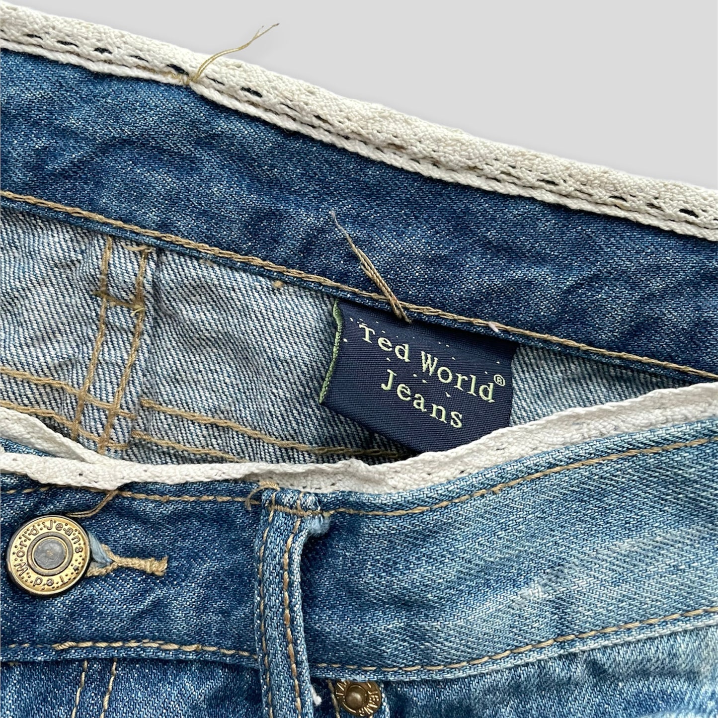 Lace Trim Mini Stone Wash Denim Skirt - Small