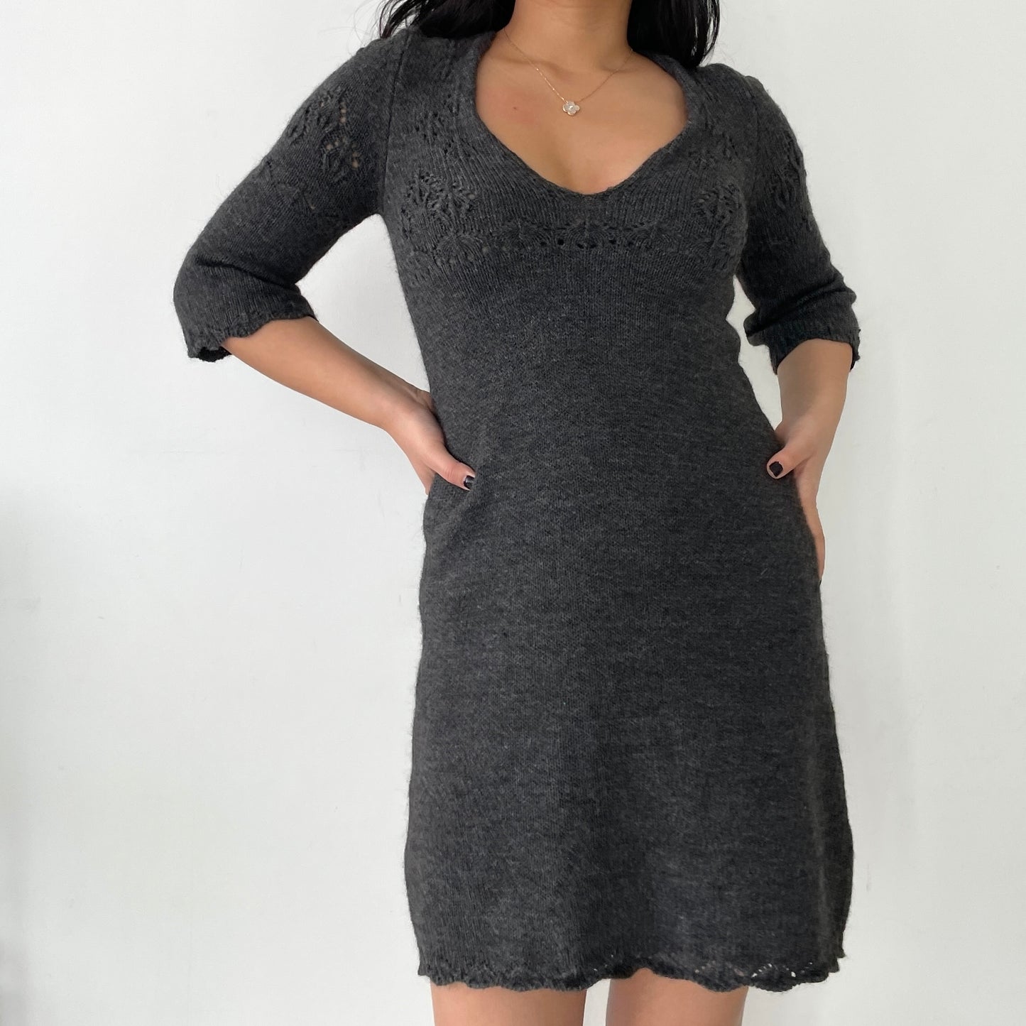 Miss Sixty Grey Alpaca and Wool Blend Long Sleeve Knit Mini Dress - Small