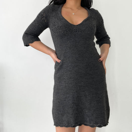 Miss Sixty Grey Alpaca and Wool Blend Long Sleeve Knit Mini Dress - Small