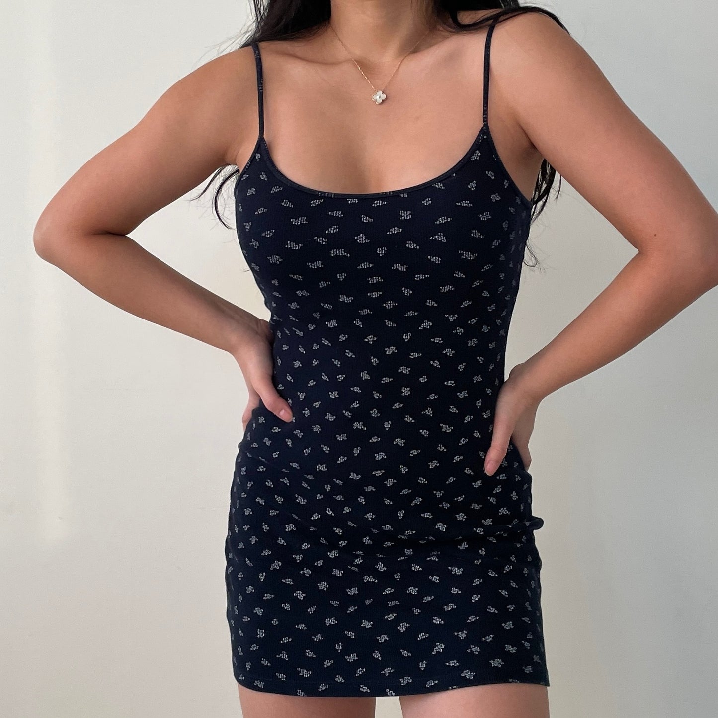 Brandy Melville Navy and White Floral Kyran Dress - X-Small/Small