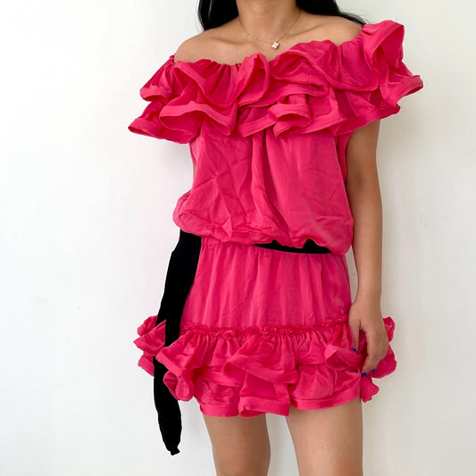 BNWT 2010 Lanvin X H&M Hot Pink Ruffle Dress - Zoehify 
