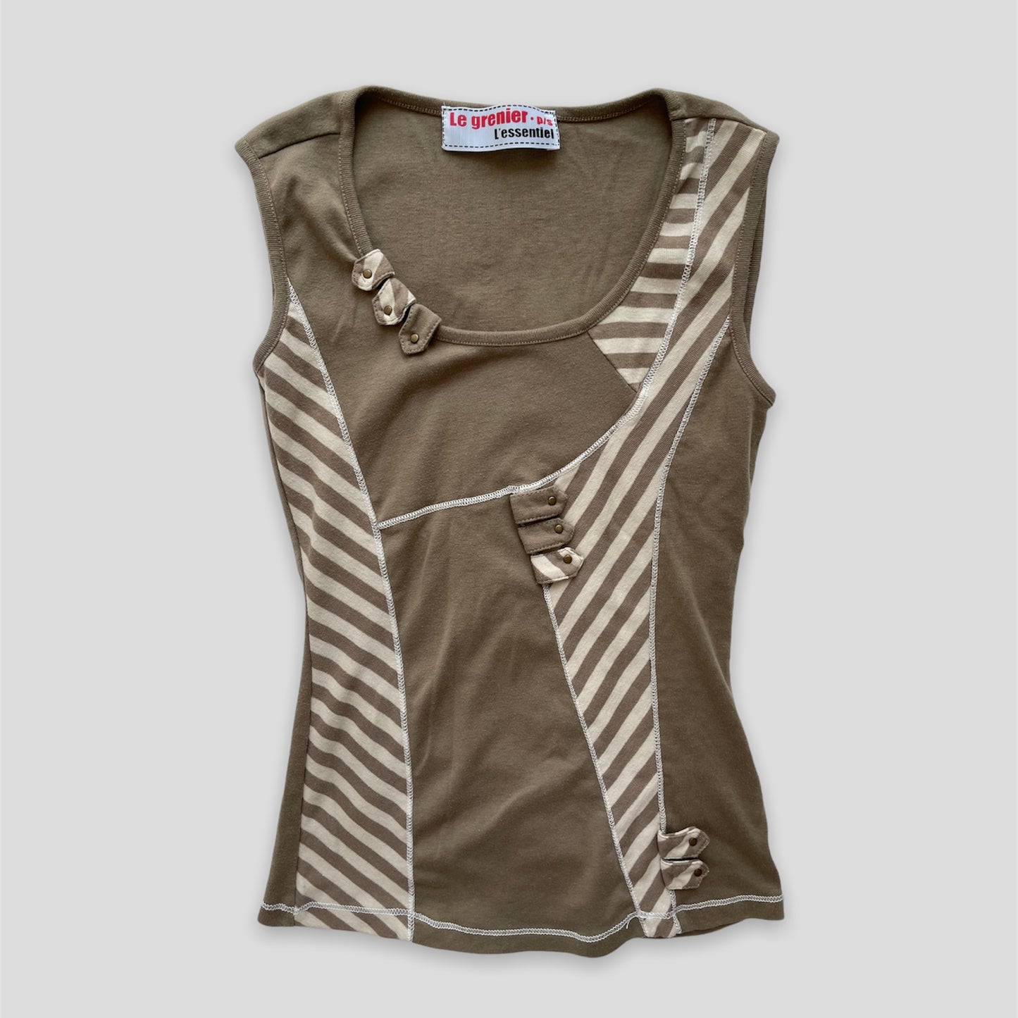 Beige Sleeveless Striped Top - Zoehify