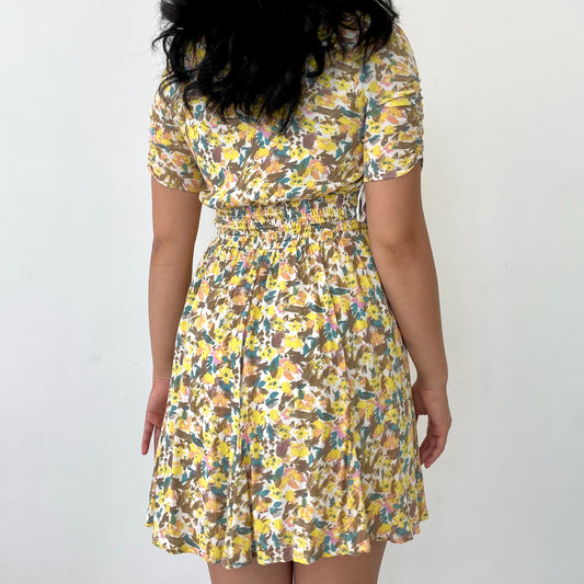 Yellow Floral Free People Short Sleeved Sundress - Zoehify