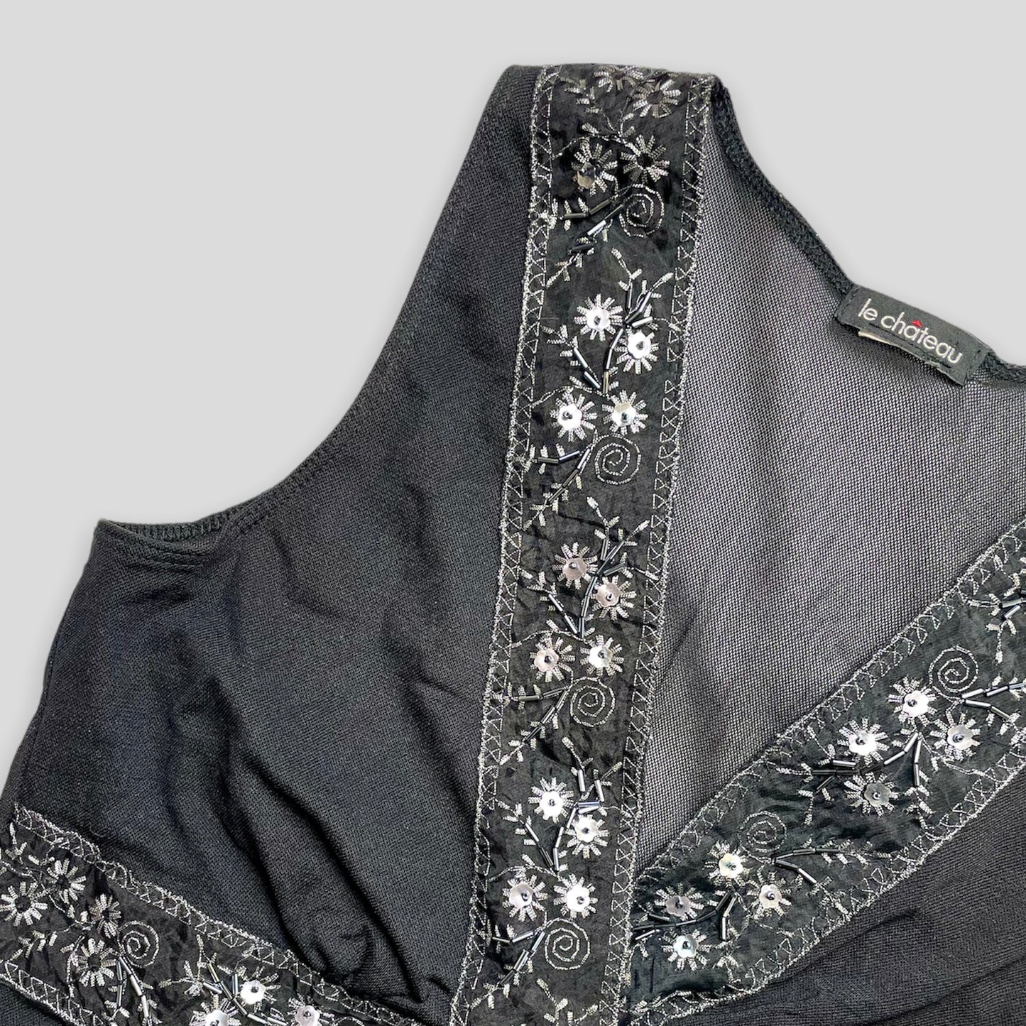 Y2K Black Beaded Mesh Top - Zoehify