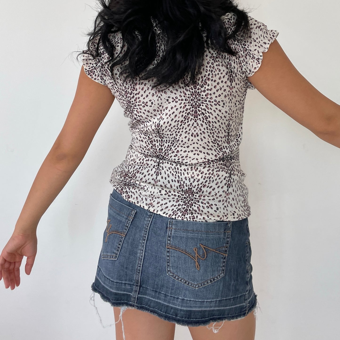 Miss Sixty Pink & White Leopard Print Ruffle Collared Blouse - Zoehify