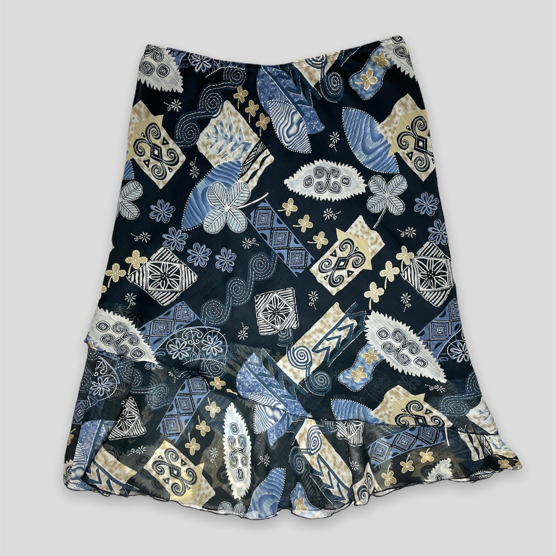 Navy Patterned Midi Skirt - Zoehify
