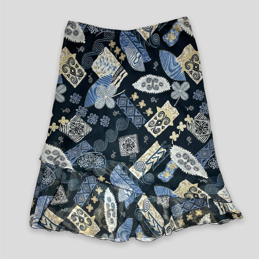 Navy Patterned Midi Skirt - Zoehify