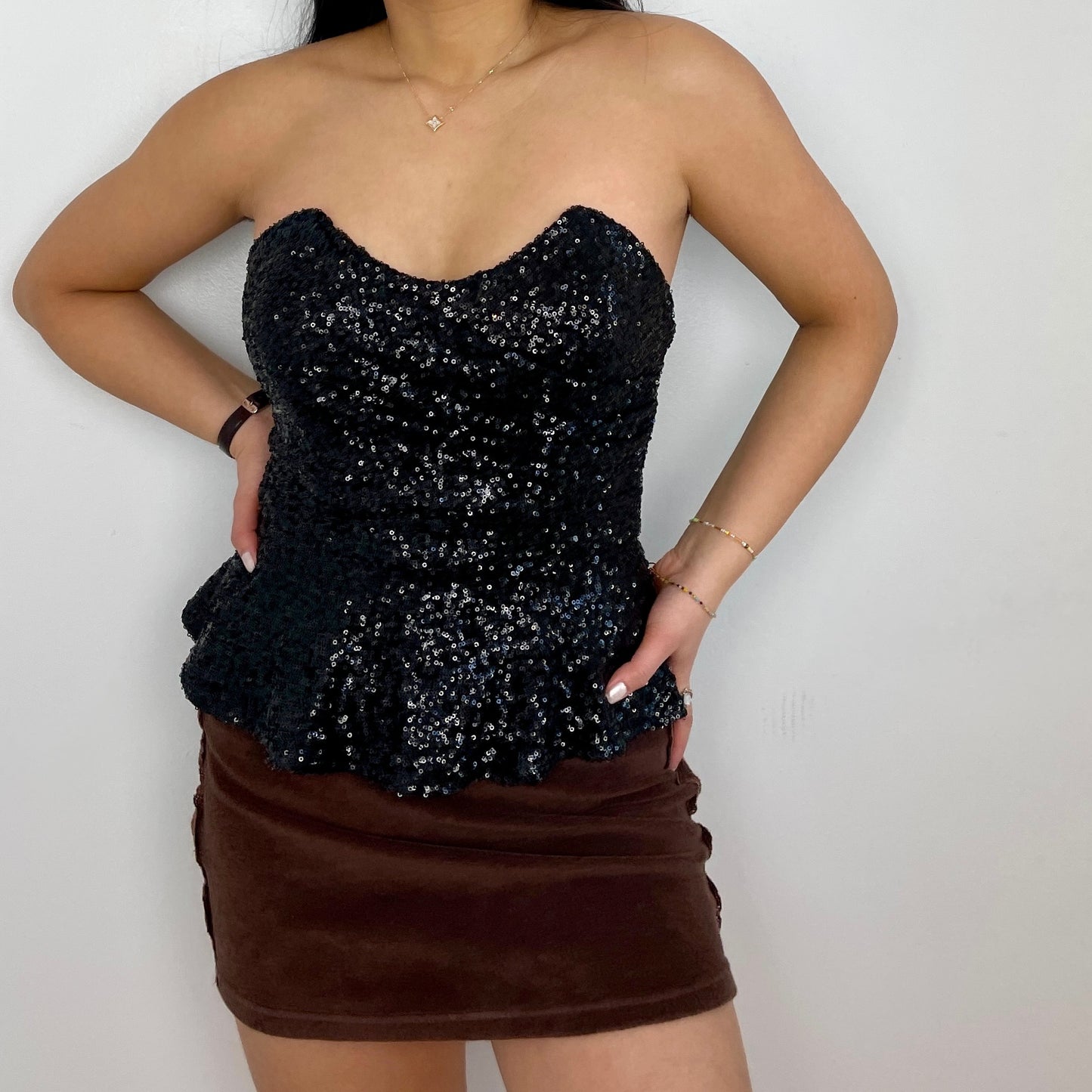 Black Sparkly Sequin Bustier Top - Zoehify