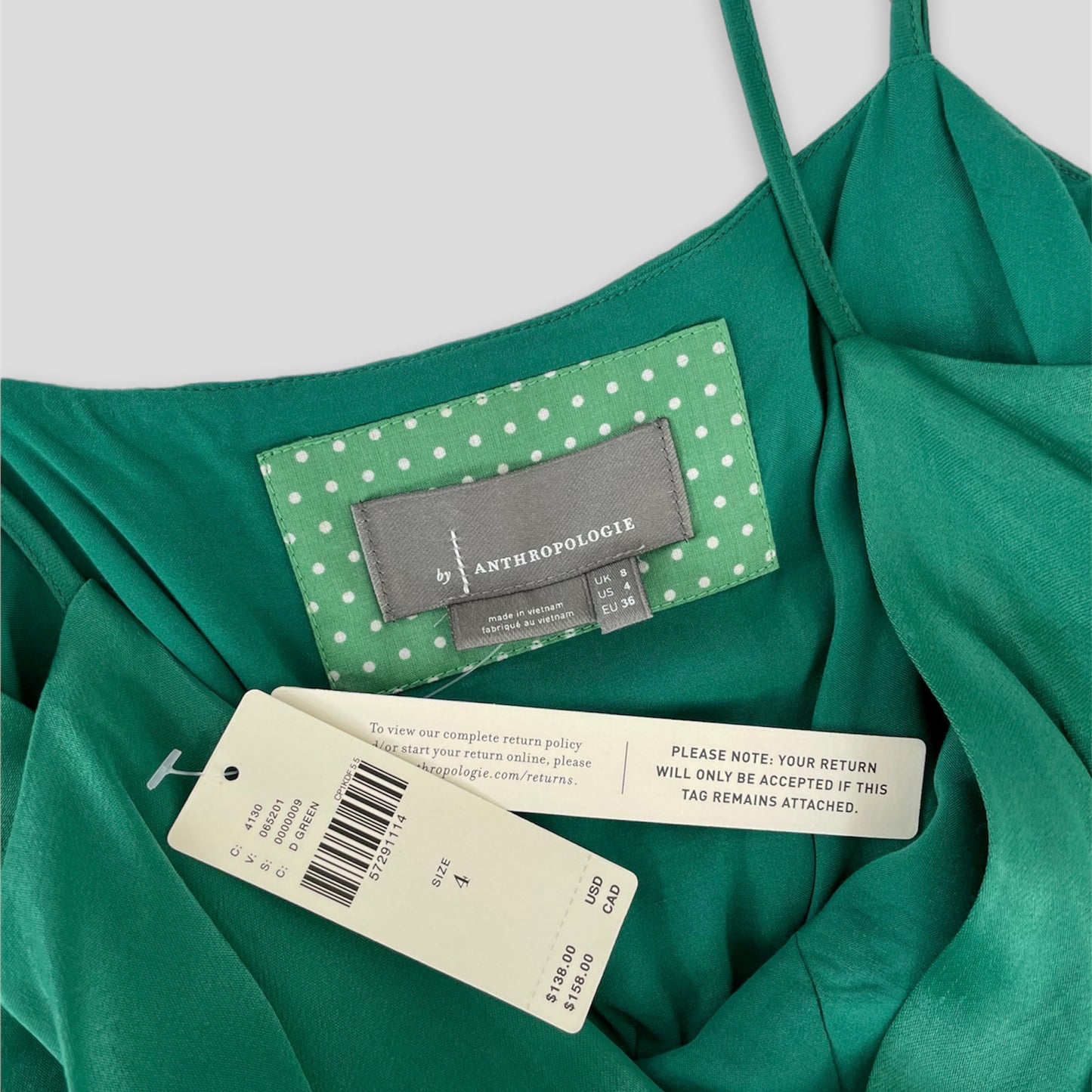 BNWT Anthropologie Green Satin Midi Dress - Zoehify