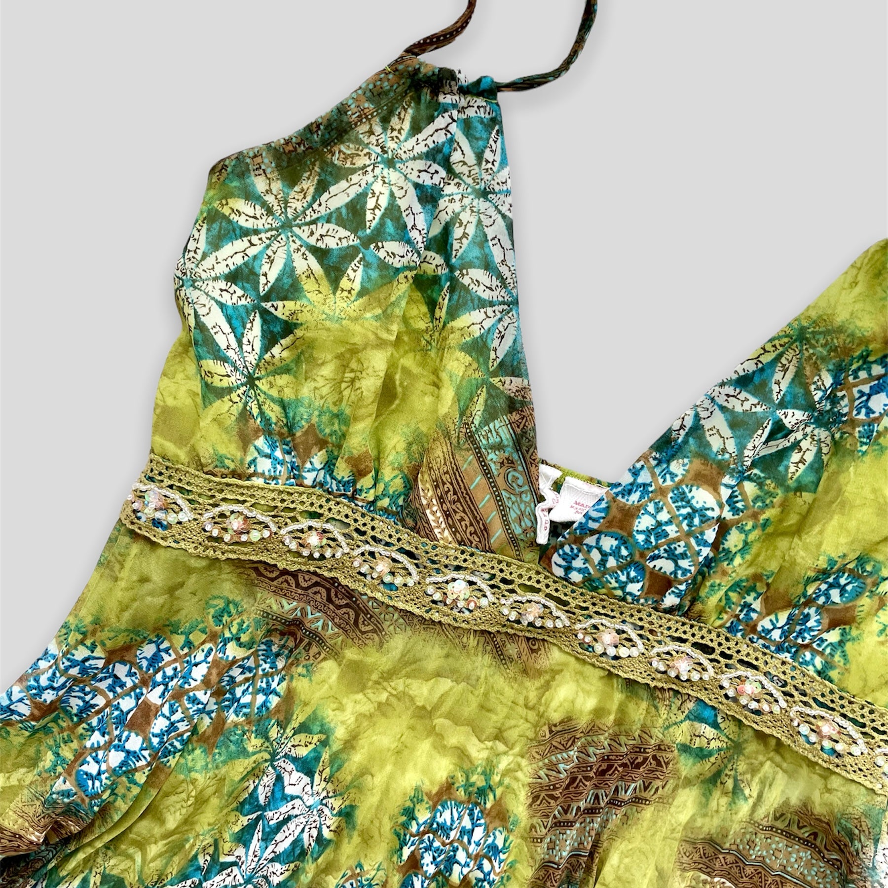 Green Pleated Halter Tie Neck Top - Zoehify