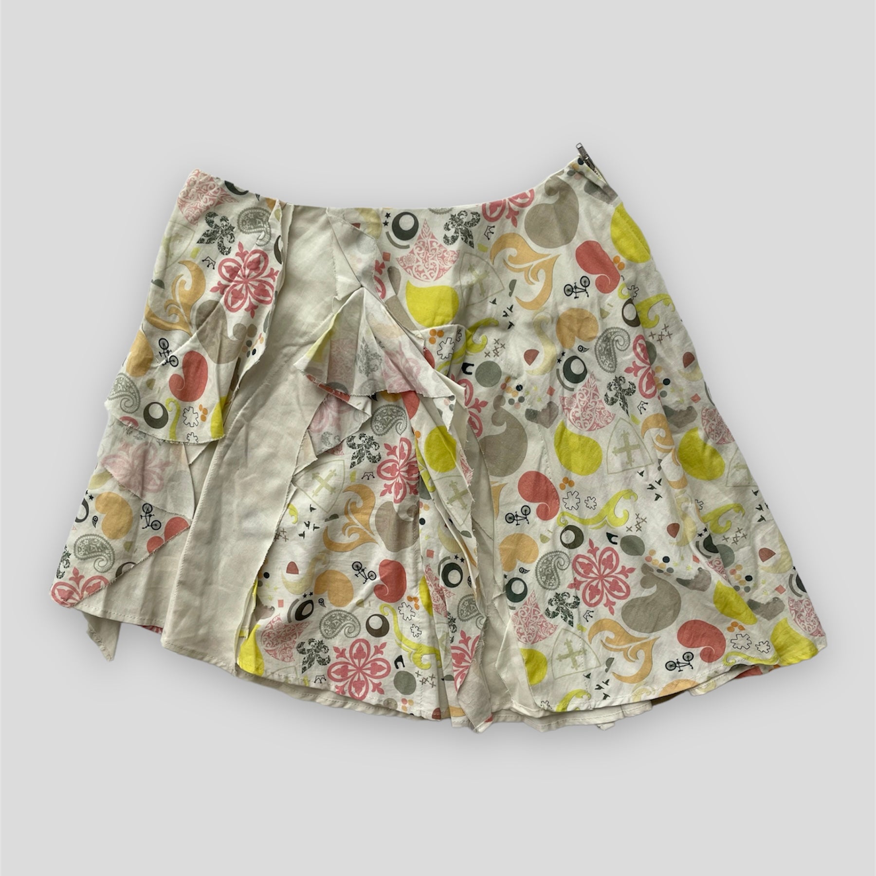 Nozomi Ishiguro Pale Beige Cotton Deconstructed Patterned Skirt 